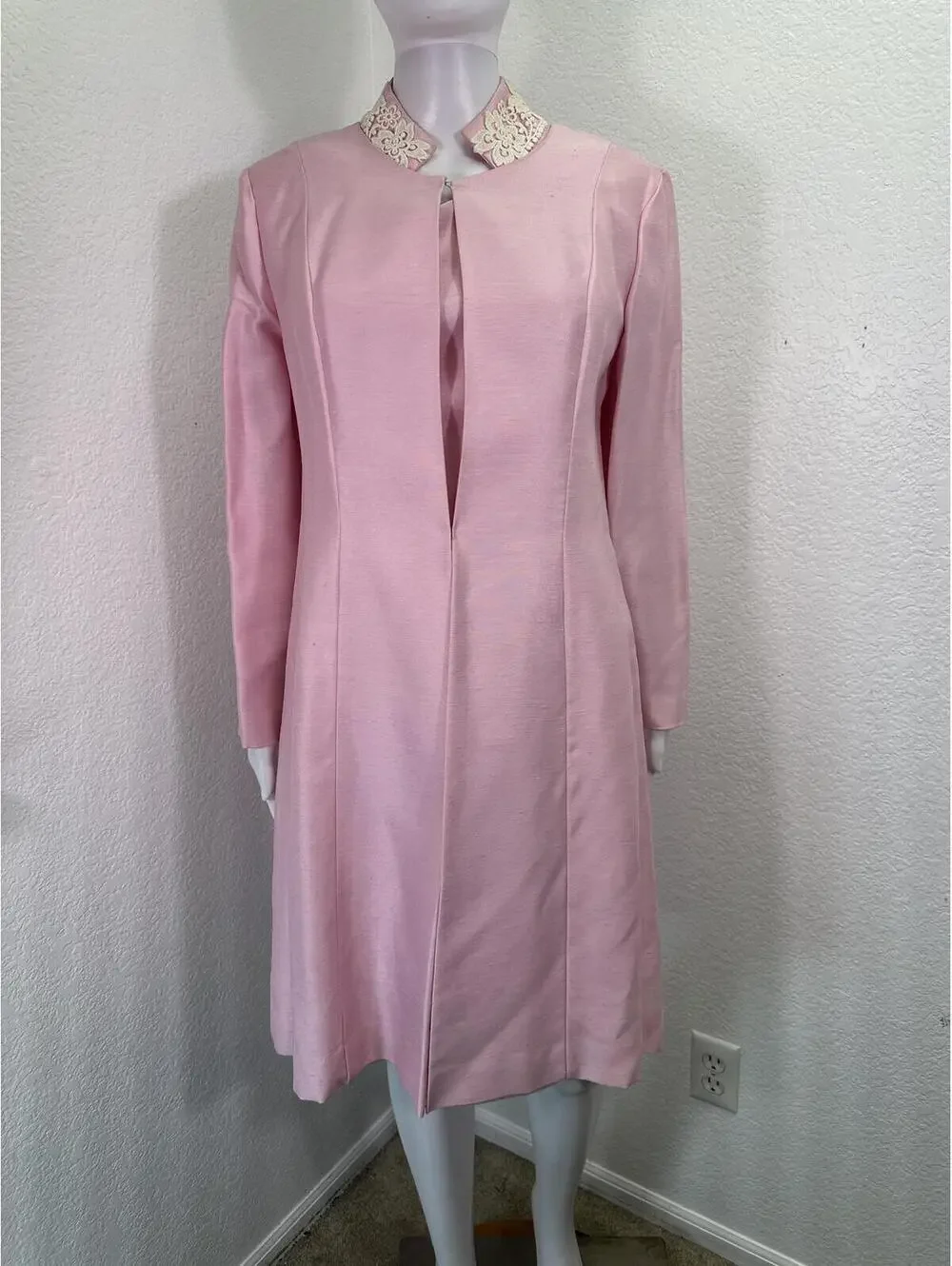 VTG 1960s Pastel Pink Occasion Dress + Coat Silk Blend Church Handmade Sz 8